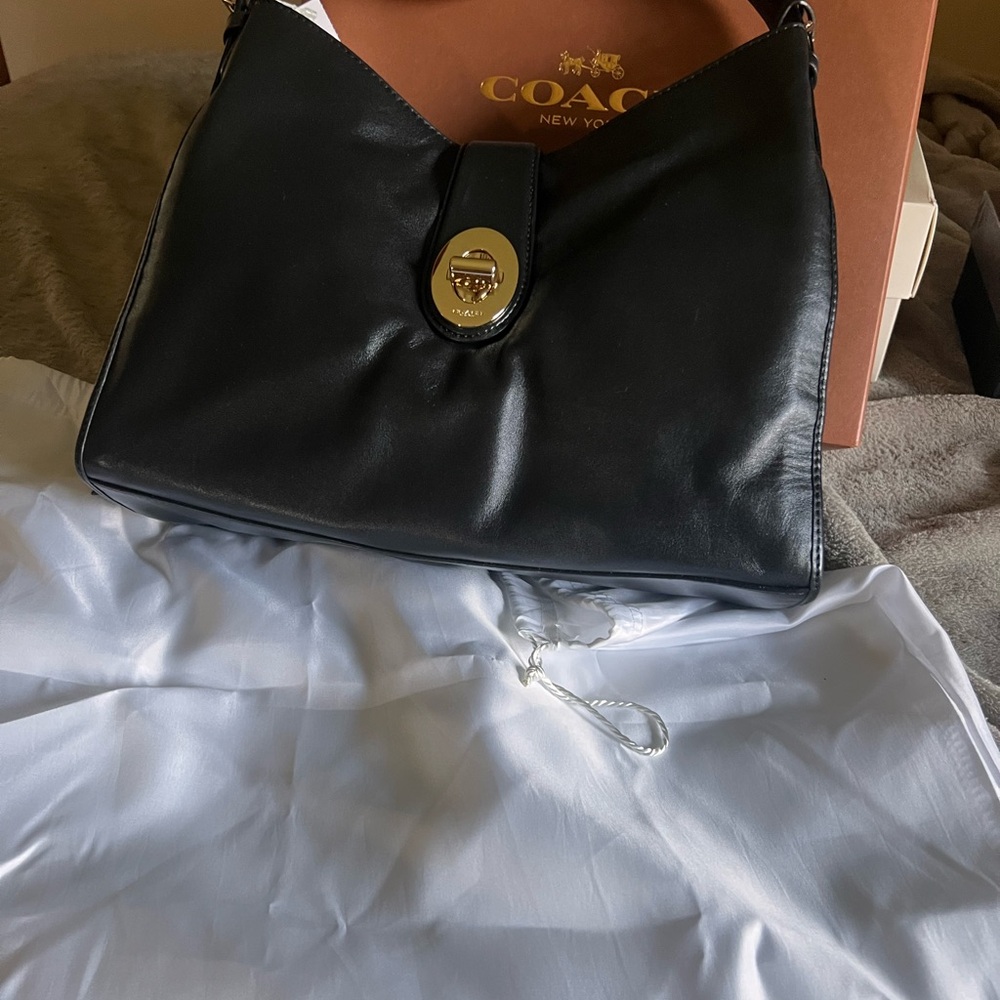 New Coach Black Leather Shoulder Bag